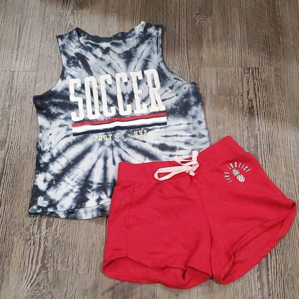 Justice Soccer Tank Top with Matching Shorts Size 10